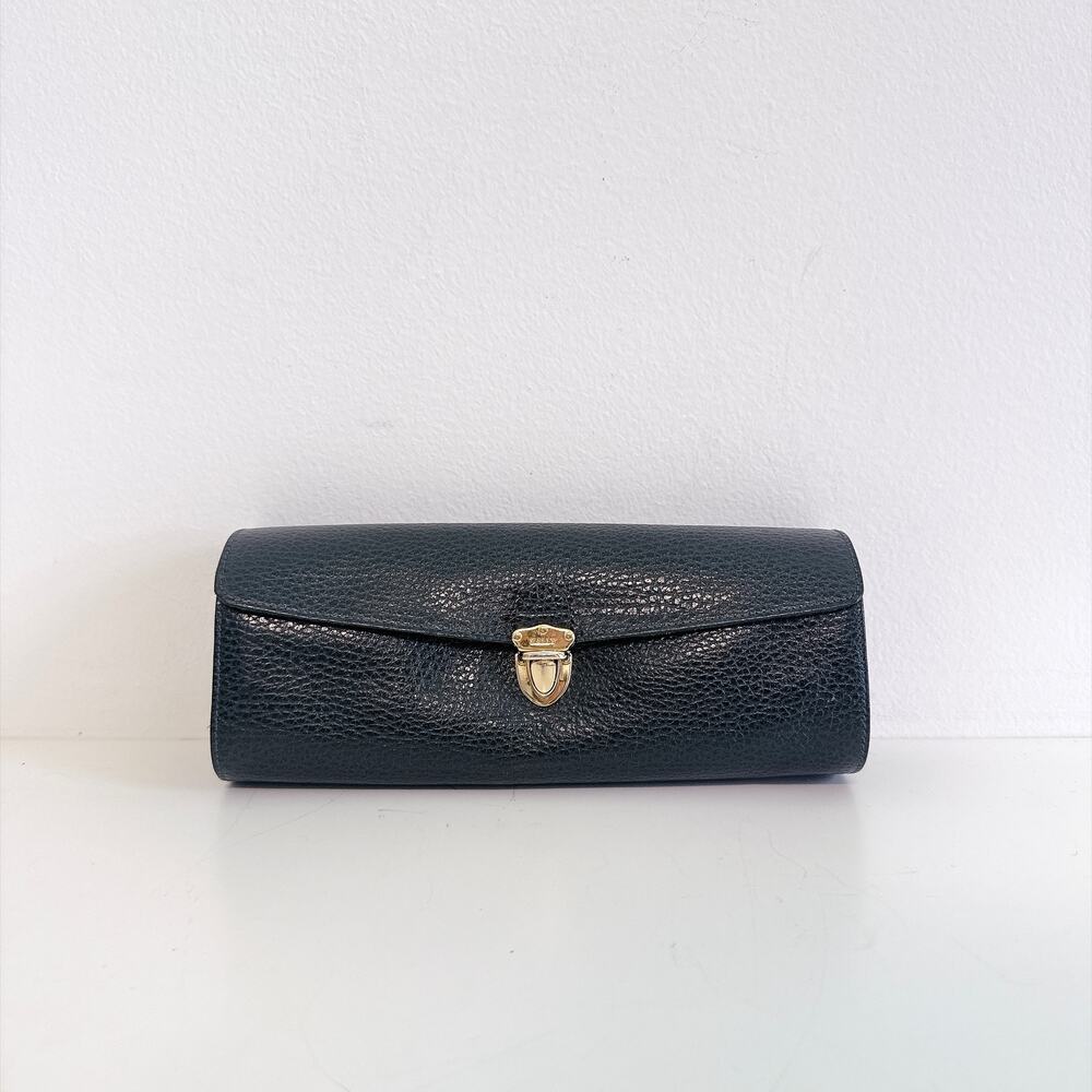 VTG BALLY GREEN PEBBLED LEATHER ROLL-UP TRAVEL WALLET CLUTCH - SUEDE LINING